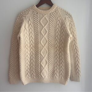 Unique Vintage Cream Cable Knit Fisherman Aran Crewneck Sweater